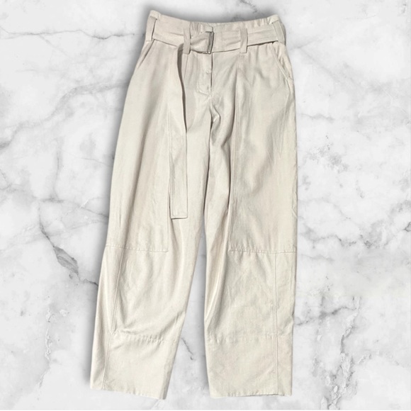 NWOT ZARA Cream Belted Pocket Relaxed Fit Versatile Cotton Trouser Pants Size S - Picture 2 of 8